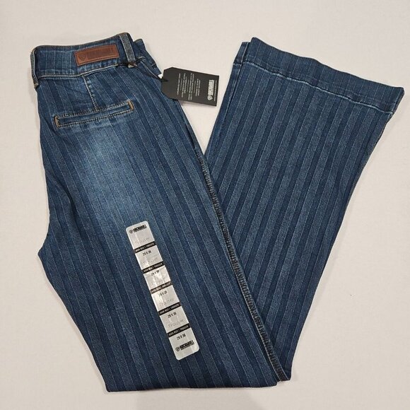 Rock & Roll Denim 29x36 Trouser Jeans Striped Jacquard High‎ Rise Stretch Flare - Picture 1 of 12